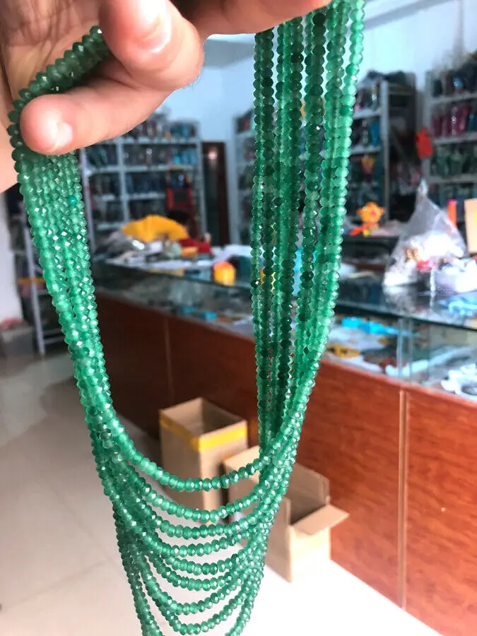 АА натуральные 10 рядов 2x4мм граненые Зеленые Изумрудные бусины