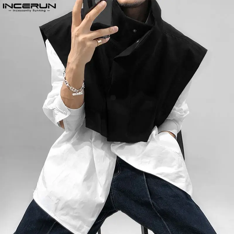 

INCERUN Топы 2023 красивые новые мужские короткие дизайнерские майки с воротником повседневные модные стильные мужские однотонные жилеты