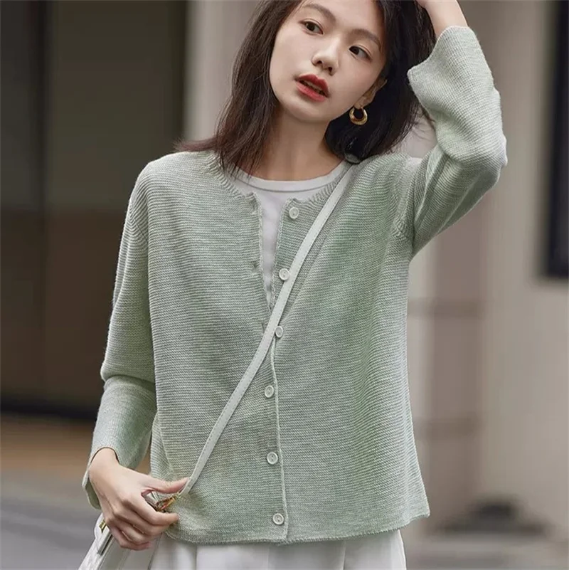 

Limiguyue Cashmere Knit Cardigan Women's Sweater O Neck Single Breasted Wool Coat Knitwear Casual Long Sleeve Jacket Femme E025