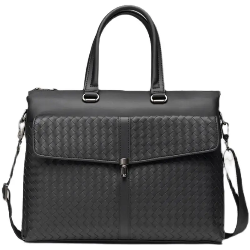 

2022 New Luxury Weave Cow Genuine Leather Business Men's Briefcase Male Shoulder Bag Men Messenger Laptop Computer Designer Bag