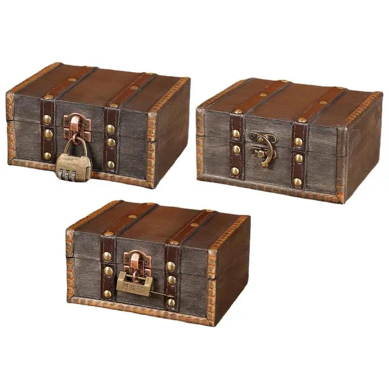 

Wooden Keepsake Box Vintage Storage Decorative Retro Chest Trunk Pirate Treasure Case for Home Office Room Wedding Decoration