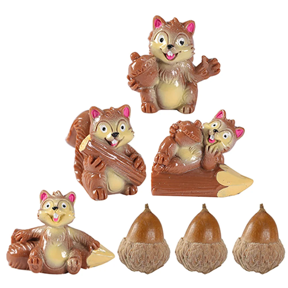 

7 Pcs Micro Landscape Animals Squirrel Figurine Home Miniature Ornament Desktop Figurines Decors Car