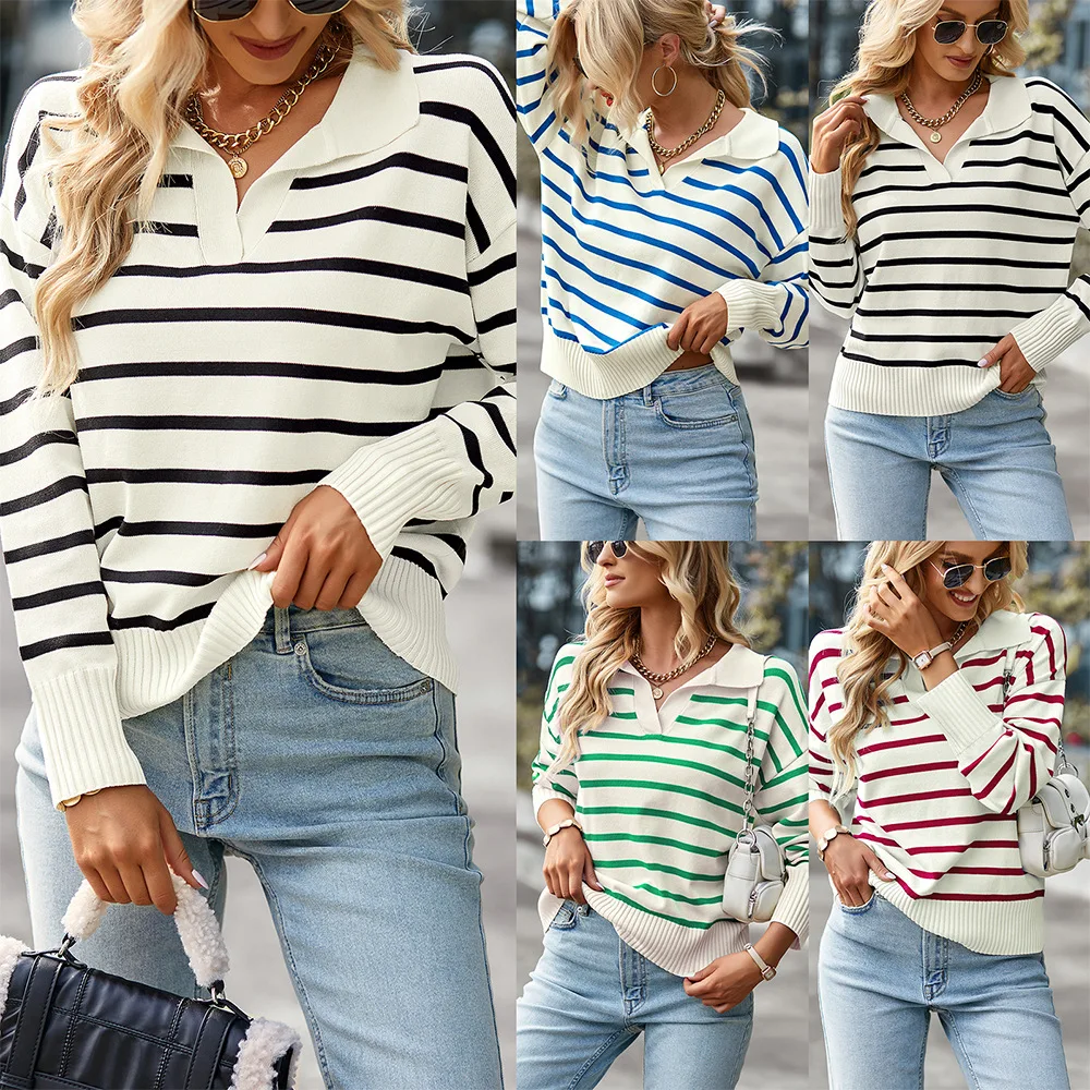 

2022 Autumn and Winter New Striped Sweater Soft and Comfortable Warm Top Casual Women