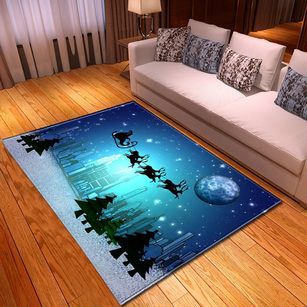 

Snowflake Printed Felt Carpet Christmas and New Year Home Decorative Mat Living Room Bedroom Balcony Non Slip Floor Mats