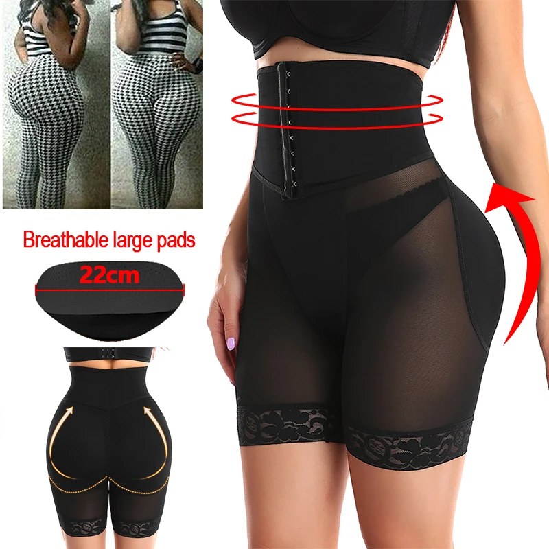 Shapewear for Women Tummy Control Body Shaper with Large Booty Pads Butt Lifter Thigh Trimmer Breathable Shorts Padded Panties