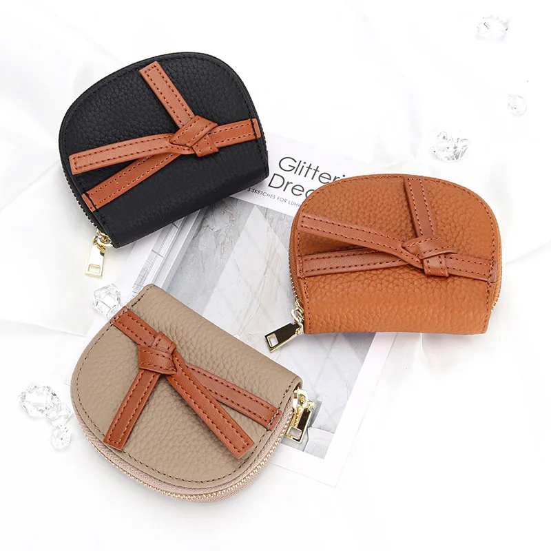 Leather Organ Card Holder Women Orange Zipper Credit Bank ID Card Holder Case Money Bag Female Business Cardholder Coin Purse