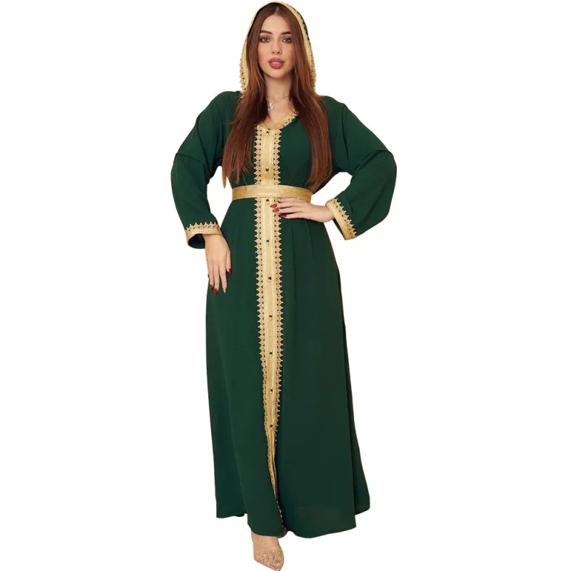 Abayas мусульманское платье хиджаб для женщин с длинным рукавом с капюшоном свободные халаты модное платье со шнуровкой Турция Кимон джалабия...