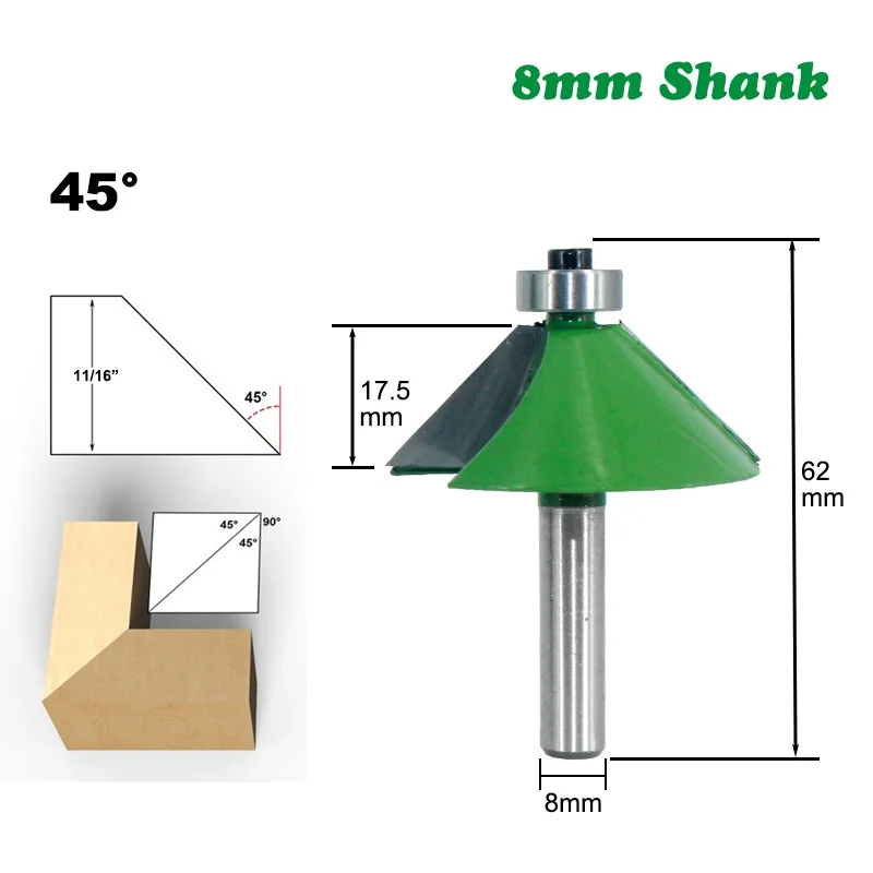 

1pc 8mm Shank Chamfer Router Bit 45 Degree Bevel Edging Milling Cutter for Wood Woodork Machine Tools