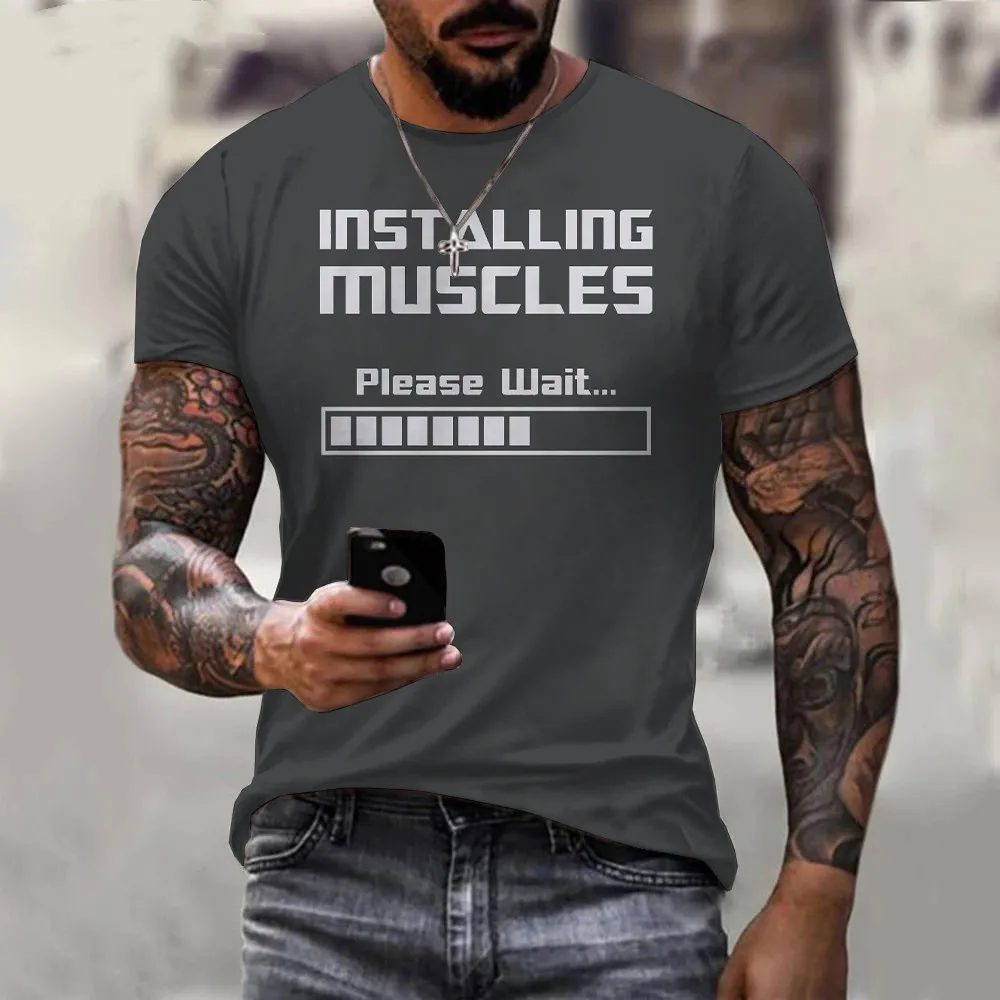 

2022Hot Sale Install Muscle Please Wait For Loading Bar 3D Printed T Shirts Men Women Casual O Neck Summer Short Oversized Tops