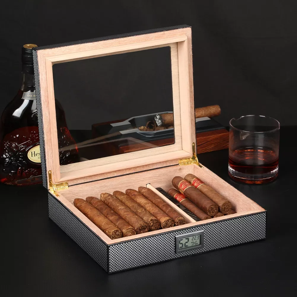 

Cigar Box Luxury Case Cedar Wood With Portable Hygrometer Digital Humidifier Outdoor Cigar Case Travel