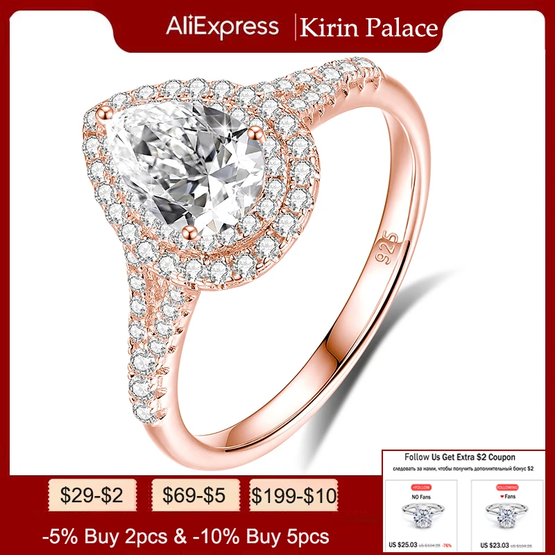 

Kirin Palace 1.5CT Moissanite 18K 14K 10K 585 Rose Gold Rings for Women Pear D/VVS Moissanite Luxury Ring for Engagement Wedding