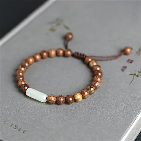Natural Green Sandalwood Bracelet Hetian Jade Golden Sandalwood Buddha Beads Sandalwood Buddhist Meditation Beads Bracelet