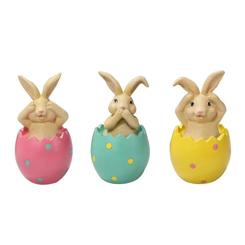 

Полимерный кролик с украшениями в виде яиц, весенние пасхальные фигурки, садовые украшения, настольные аксессуары для вечерние, дома