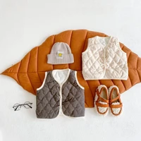 2022 winter clothes all match quilted thickened warm baby 2 year old cardigan cotton padded jacket sleeveless vest cardigan coat