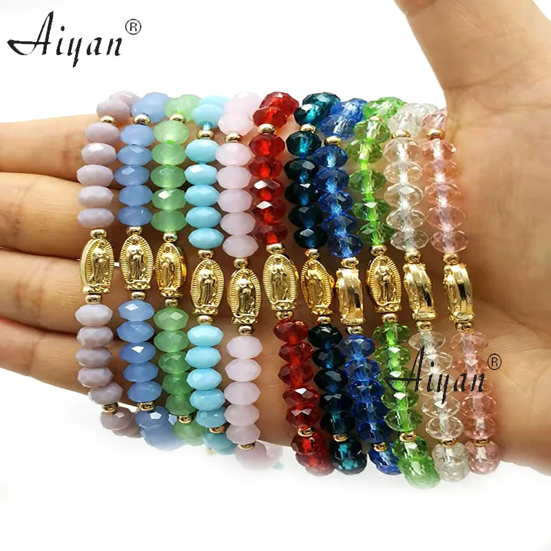 12Pieces Religious Virgin  Mary  Bracelets  With  Crystal  Can  Used  For  Prayer  And  Given  As A Gift In A Variety Of Colors