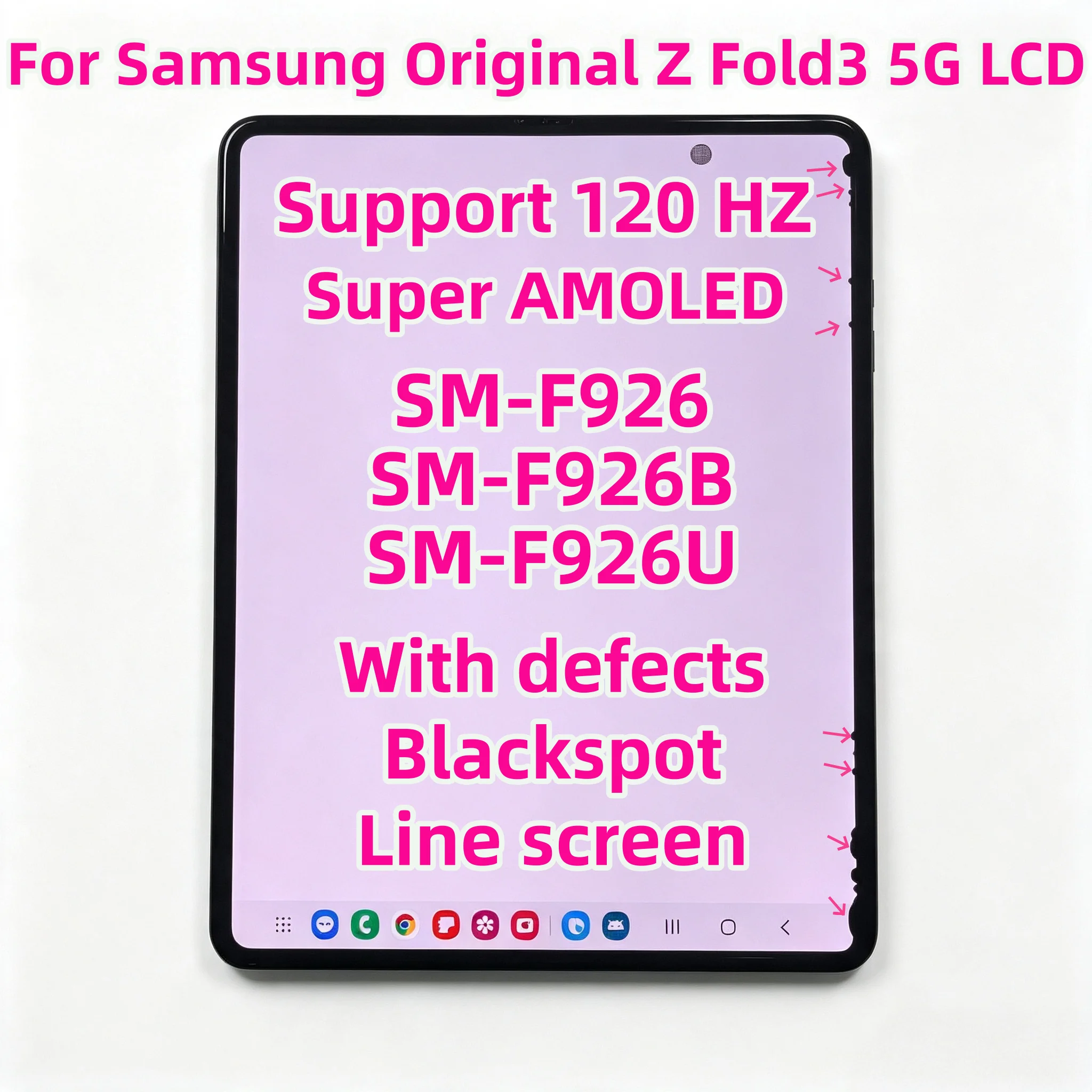 Фото AMOLED-дисплей 120 Гц для Samsung Z Fold 3 SM-F926 F926B F926U, оригинальный сенсорный экран, дигитайзер, модуль дисплея с дефектом №1