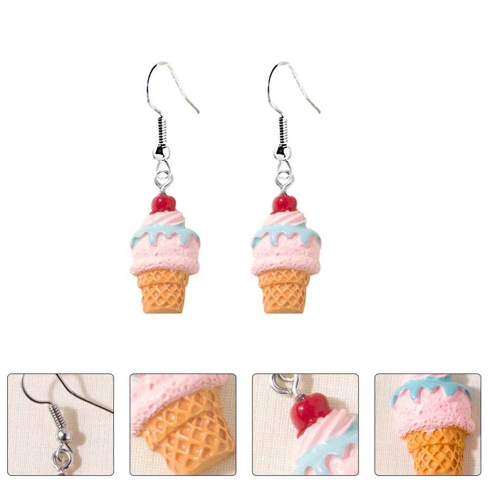 

2 Pairs of Women Ear Jewelry Dangling Earrings Ear Accessories Funny Earbob Ice Cream Shape Eardrop for Women