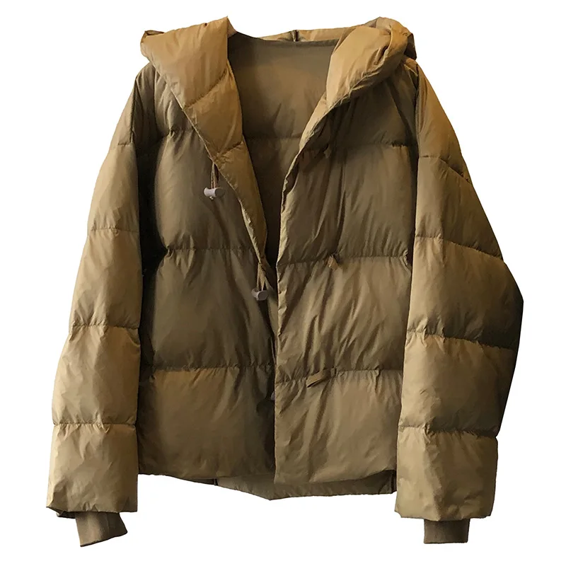 Magnetic Buckle Hooded Down Jacket Female 2022 Winter New Loose Cowl Buckle Warm Jacket Female