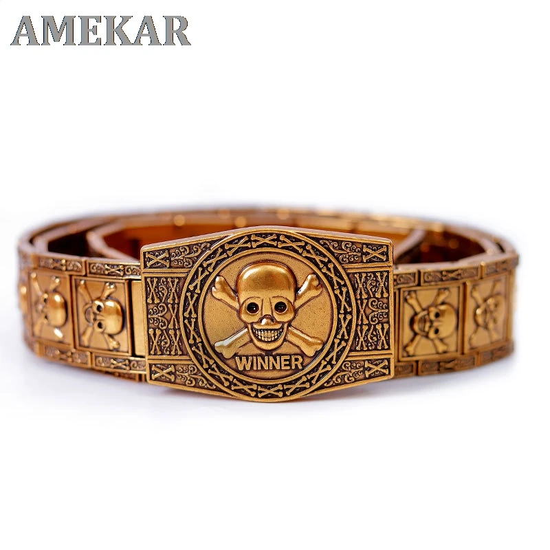 

Men 's Punk Rock Style Waistband Self-defense Golden Skull Skeleton Buckle Metal Stainless Steel Personalized Fashion Belt