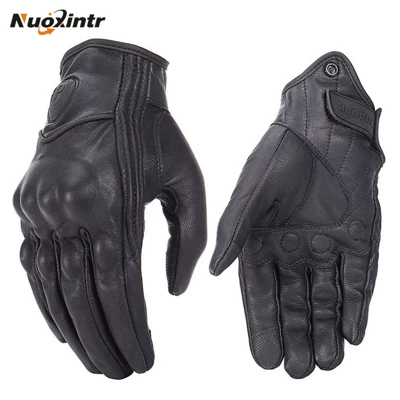 

Retro Motorcycle Gloves Pursuit Perforated Real Leather Leather Touch Screen Men Women Moto Waterproof Gloves Motocross Glove