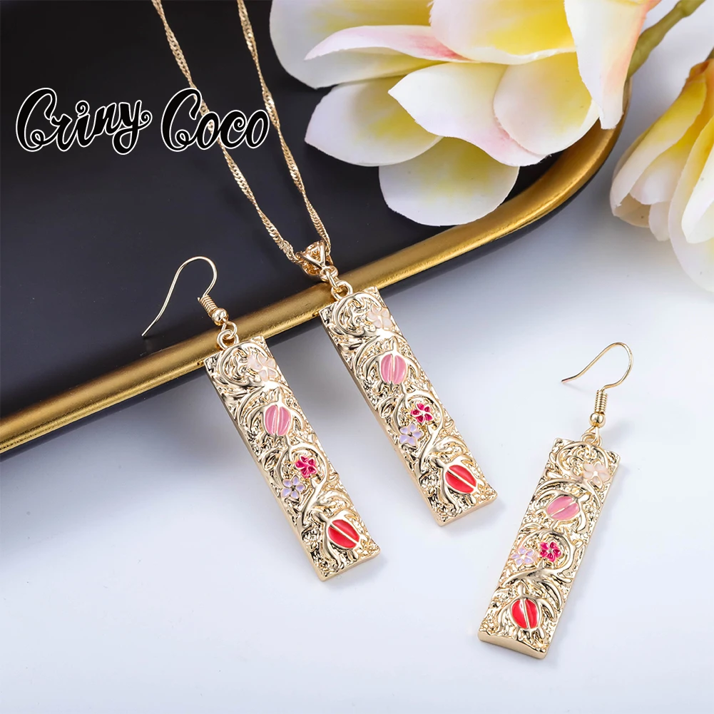 

Cring Coco Hawaiian Plumeria Flower Jewelry Set Gold Plated Cameo Turtle Earrings Pearl Necklaces Sets For Women 2022 New Design