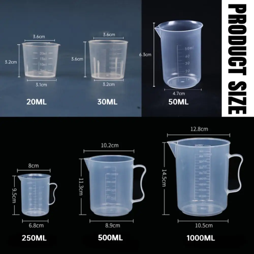

1pc Plastic Cups 20/30/50/250/500/1000ml Premium Clear Plastic Graduated Measuring Cup Pour Spout Without Handle Kitchen Tool