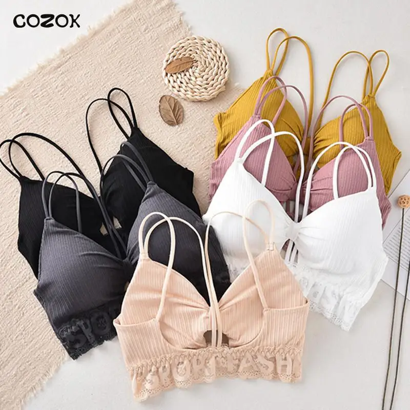 

COZOK Open Back Tank Top For Women Bralette Wireless Crop Top Lace Underwear Girls SBackless Sexy Lingerie Padded Camisole