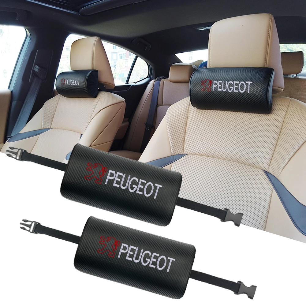 

2pcs Car Seat Headrest Badges Auto Neck Pillow Support Cushion Accessories For Peugeot 206 208 306 307 308 508 106 107 108 2008