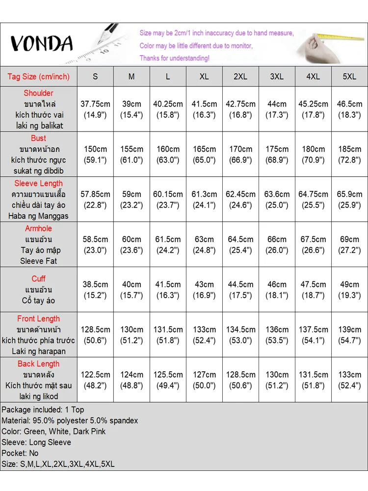 VONDA женская блузка с длинным рукавом 2024 однотонные блузки неровным подолом