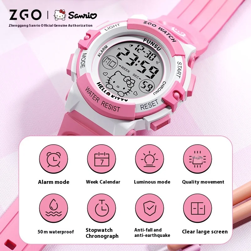 Sanrio Zgo Hello Kitty Цифровые Спортивные Часы Водостойкие Люминесцентные Милый Детский