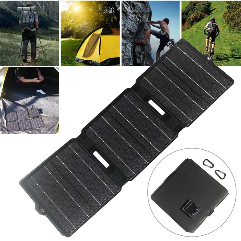 100/200W Foldable Solar Panel Solar Cell Portable Outdoor Mobile Power Charger Travel Waterproof Solar Charging Folding Bag