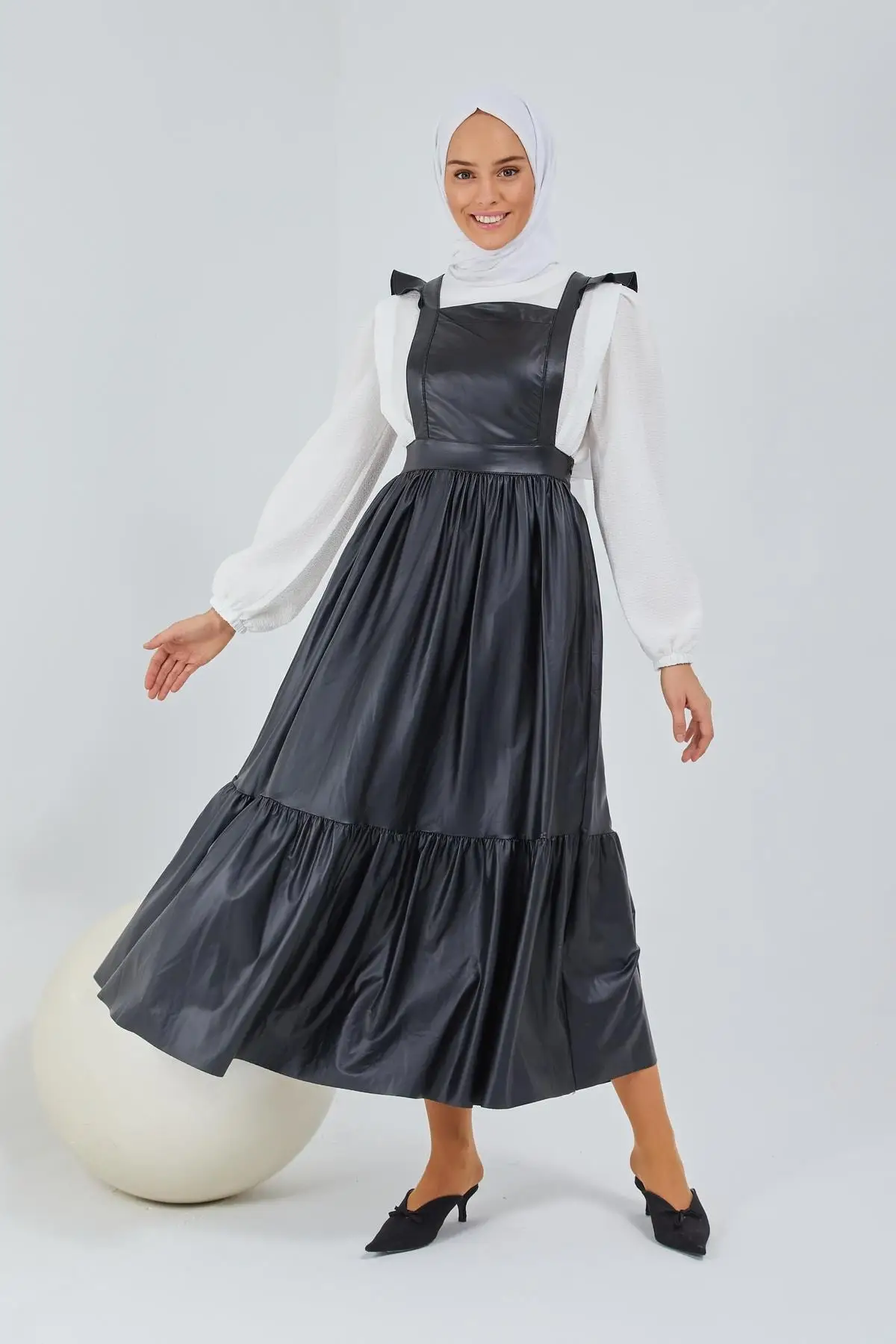 

Special Design 2 piece Faux Leather Oversize Shirt Gilet Dress Hijab Clothing Muslim Fashion Free Shipping