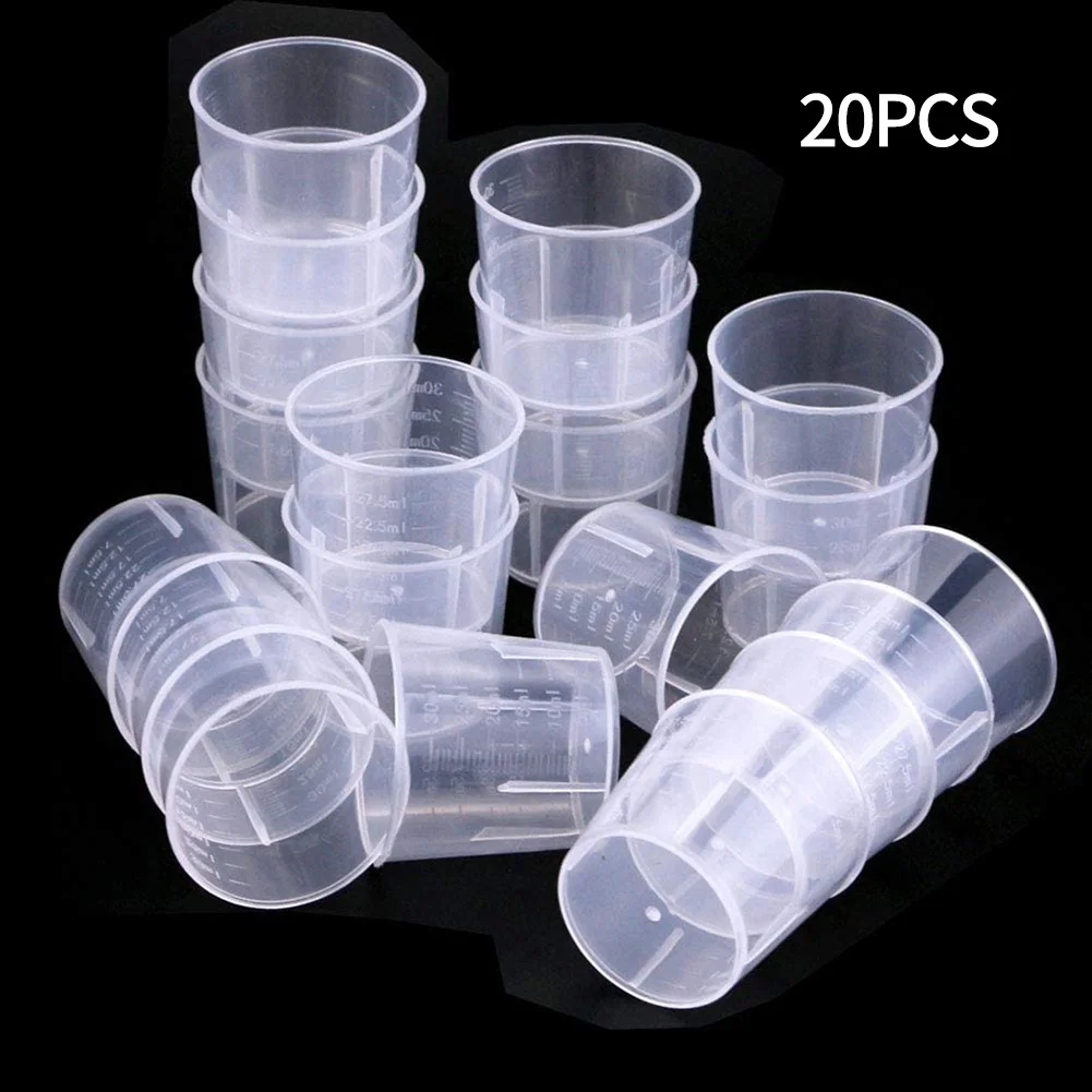 

20pcs Measuring Cup Laboratory Measuring Cup Liquid Measuring Cup Kitchen Bar Tool 10/20/30ml Transparent Plastic With Scale