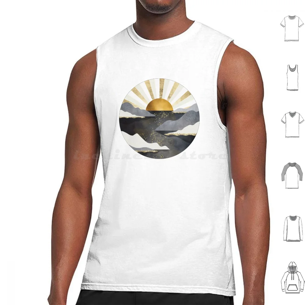 

Dusk Tank Tops Print Cotton Dusk Sunset Sun Ocean Sea Water Mountains Nature Landscape Minimal Abstract Contemporary