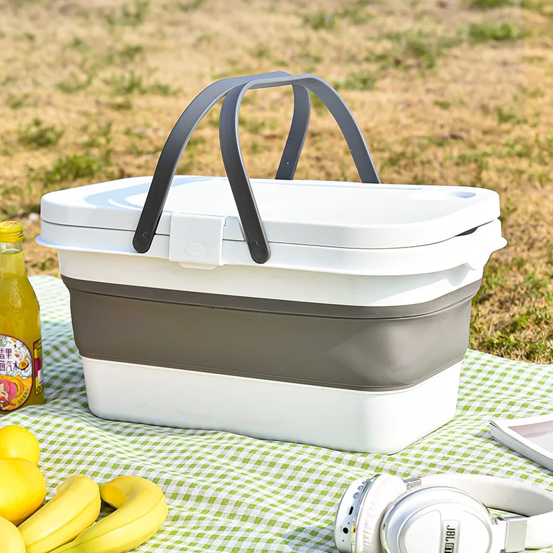 Ed Portable Picnic Basket Outdoor Multifunctional Folding Table Basket Travel Large Storage Box