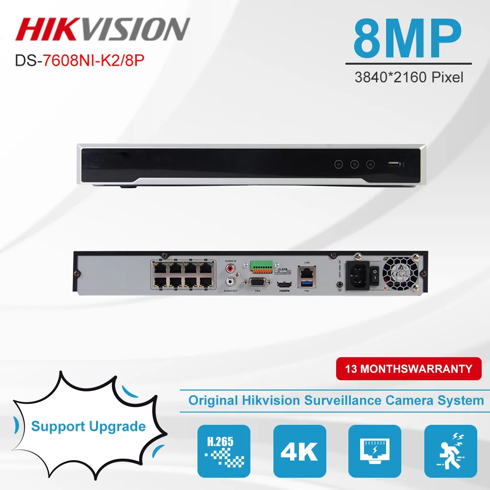 

Hikvision DS-7608NI-K2/8P 8CH PoE 4K Plug&Play NVR for CCTV Camera 2 SATA Max. Support 16TB HDDs Network Video Recorder H.265+