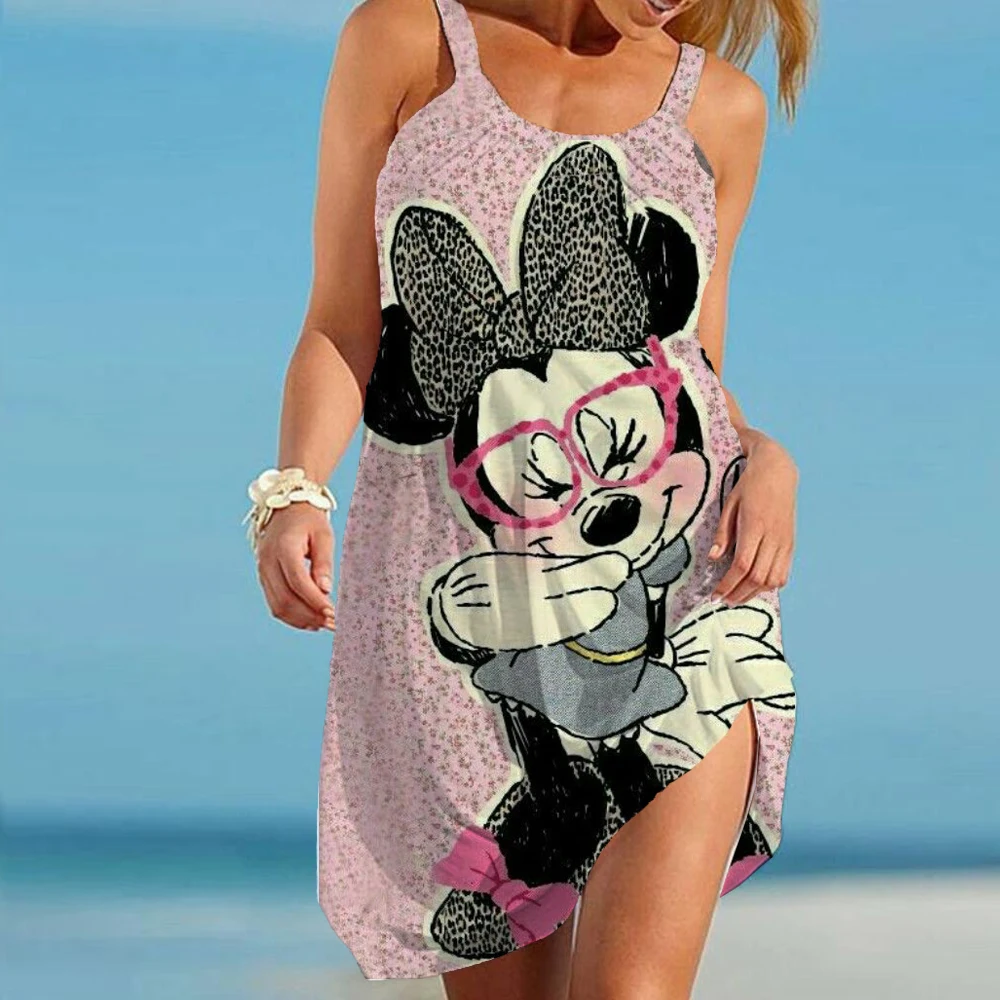 

Женское летнее платье с героями Диснея и Минни, сексуальное богемное платье без рукавов с героями мультфильмов, модное пляжное свободное платье на бретелях, модель 2023 года