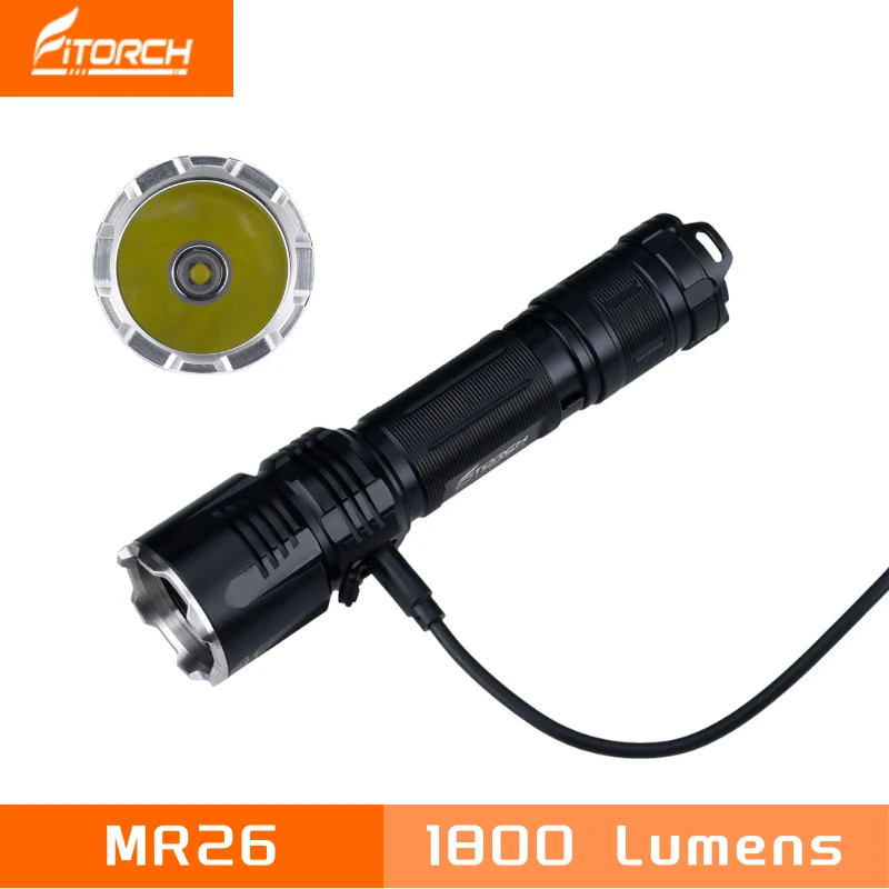 Fitorch MR26 3-Way Tail Switch Tactical LED Flashlight 1800 Lumens CREE XHP35 HD Rechargeable Torch Included 1 X 18650 Battery
