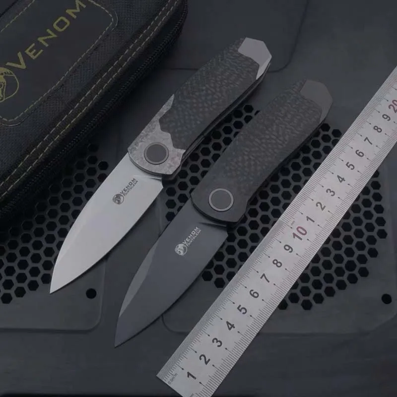 Фото Новый нож VENOM Weimang из стали M390 с титановой и карбоновой рукоятью для активного отдыха, кемпинга, охоты, кухни, выживания, EDC-инструмент №1