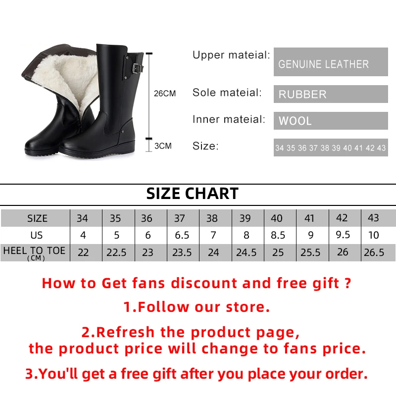 Thickening of High Tube Fur Female Winter Boots Genuine Leather Women's Motorcycle Boot Shoes Big Size Wool Military Woman