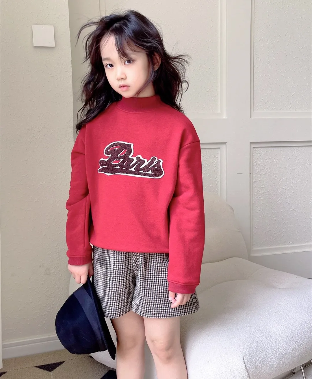 

Children's Sweatshirt Red towel embroidered letter sweater boys and girls casual tops baby clothes