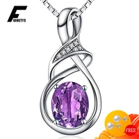 trendy necklace 925 silver jewelry with 8mm oval amethyst geometric shape pendant ornament for women wedding party accessories