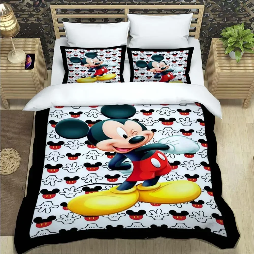 Disney Mickey Minnie Pattern Quilt Cover With Pillowcases Microfiber 3D Digital Printed Bedding Set Twin Full Queen King