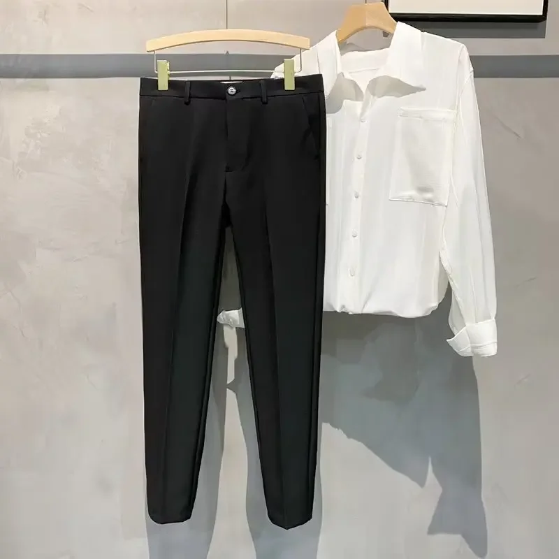 Summer Ice Silk Dropshot Straight-Leg Slimming Casual Suit Pants Thin Style Business Men's Trousers No Ironing Plus Size