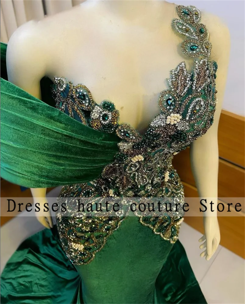 

Aso Ebi Роскошные африканские Кристальные бусины вечерние платья русалки без рукавов с оборками вечерние платья для выпускного вечера зелено...