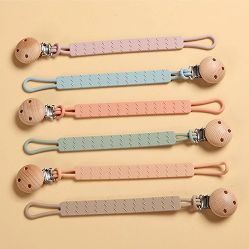 

Silicone Strap Pacifier Lost-proof Chain Safety Belt Baby Soother Wooden Clip Chewing Chain Newborn Pacifier Accessories