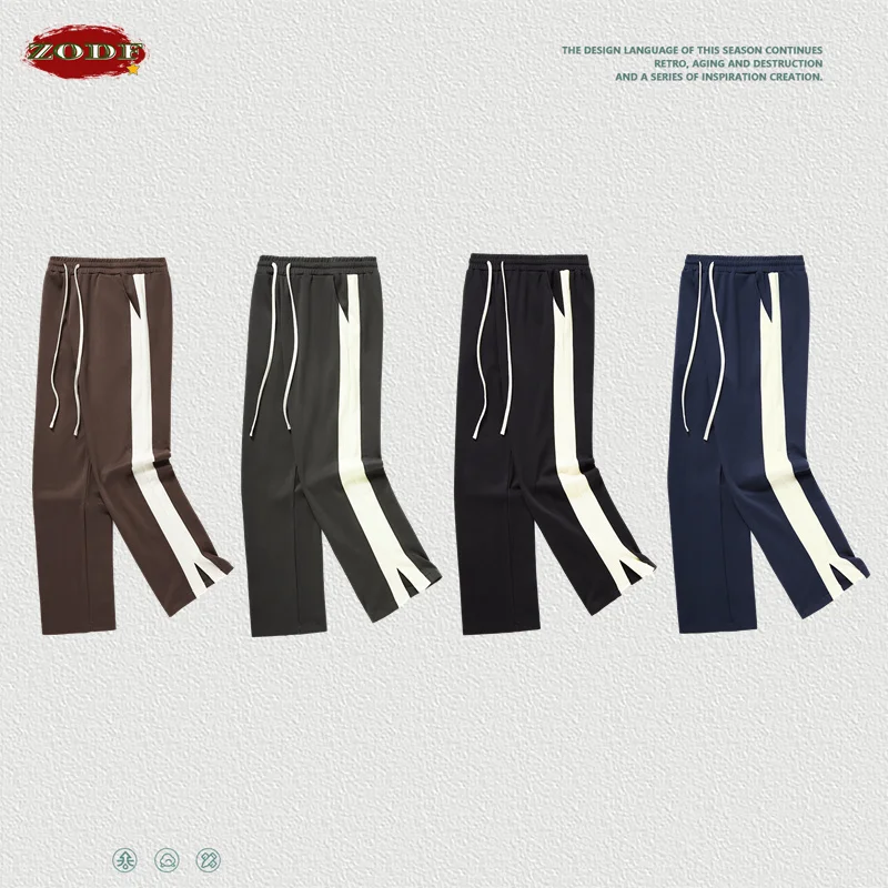 

Men Winter 2023 420gsm Straight Pants Unisex Loose Heavy Weight Knitted Patchwork Split Sweatpants Streetwears HY0353