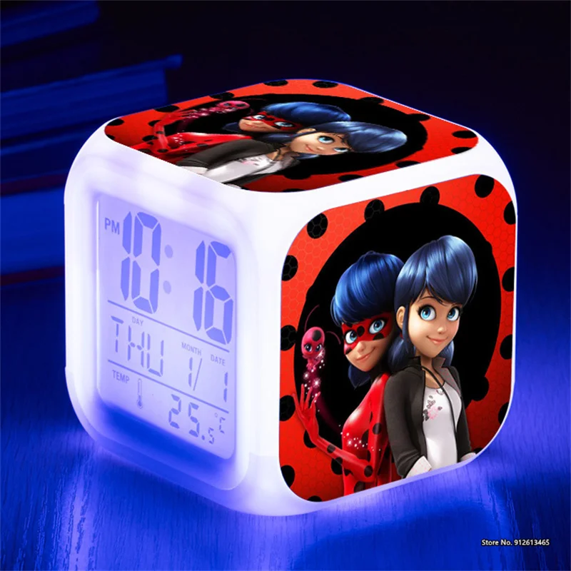 

Cartoon Animation Peripheral Toys LED Color Change Alarm Clock Seven Stars Ladybird Girl Alarm Clock Mute Small Alarm Clock