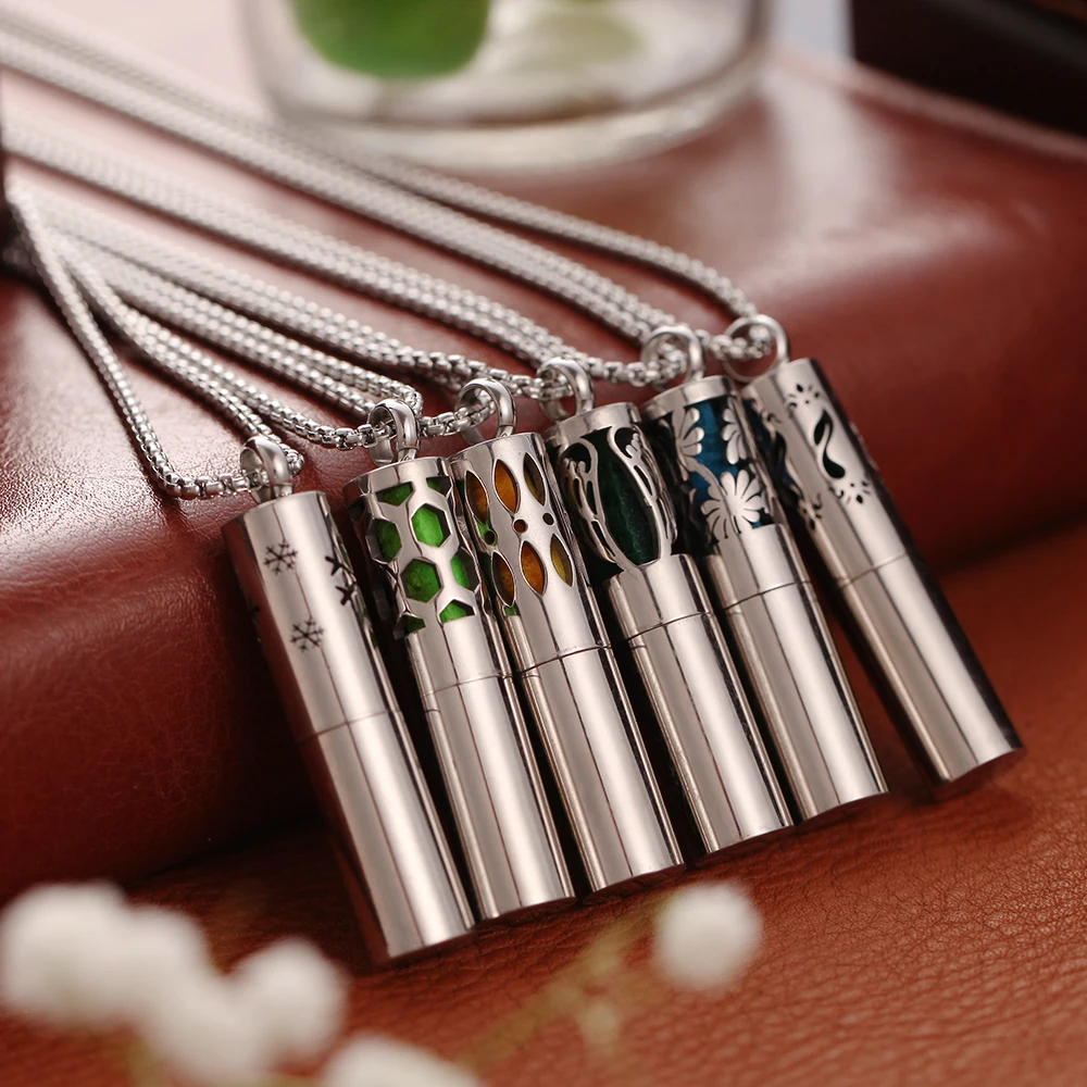 Aromatherapy Diffuser Necklace Essential Oil Diffuser Pendant Necklace Aroma Perfume Oil Storage Bottle Stainless Steel Jewelry