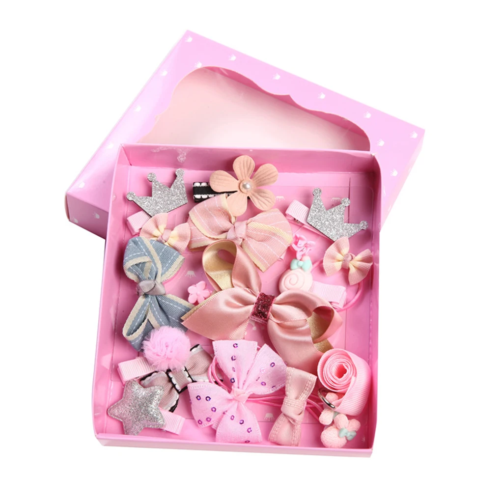 

18pcs set Mix Styles Hair Bows Kids Girls Holiday Gift Hair Clip Ponytail Holder Kit Elastic Hair Band